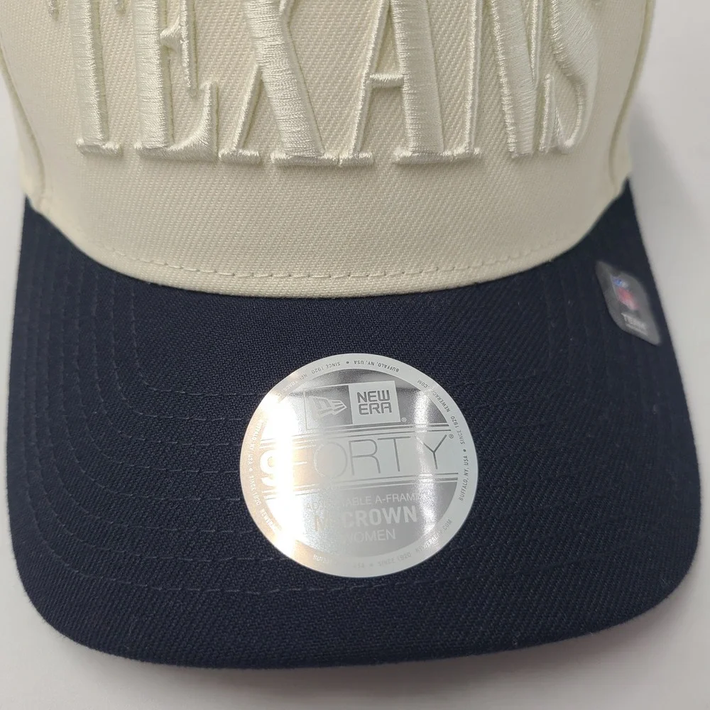 Women Houston Texans Hat Snapback New Era 9Forty Cream Blue NFL Football M-Crown